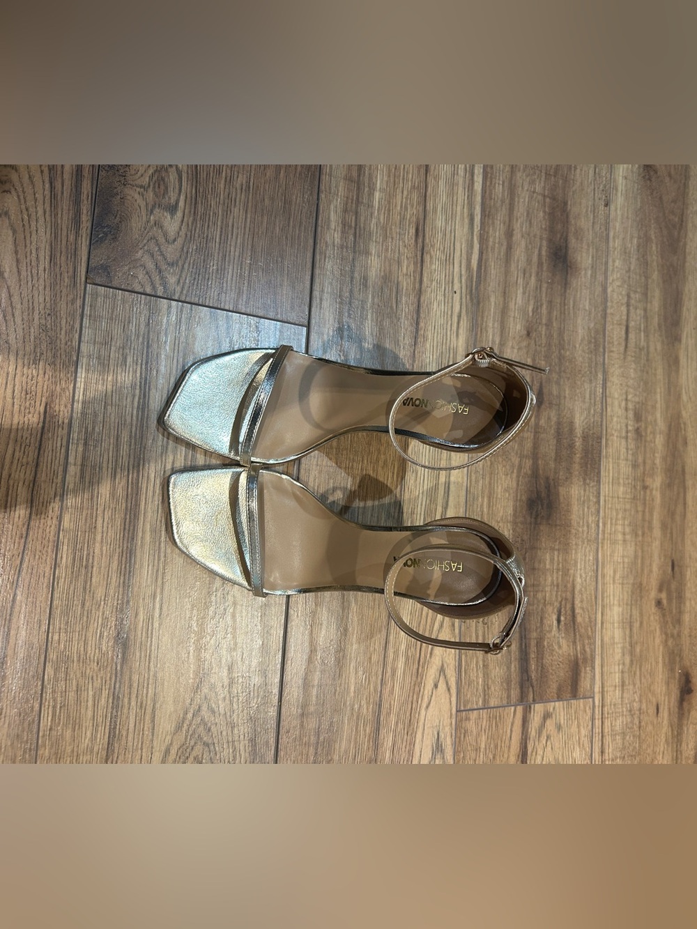 Fashion Nova Gold Ankle-Strap Heeled Sandals